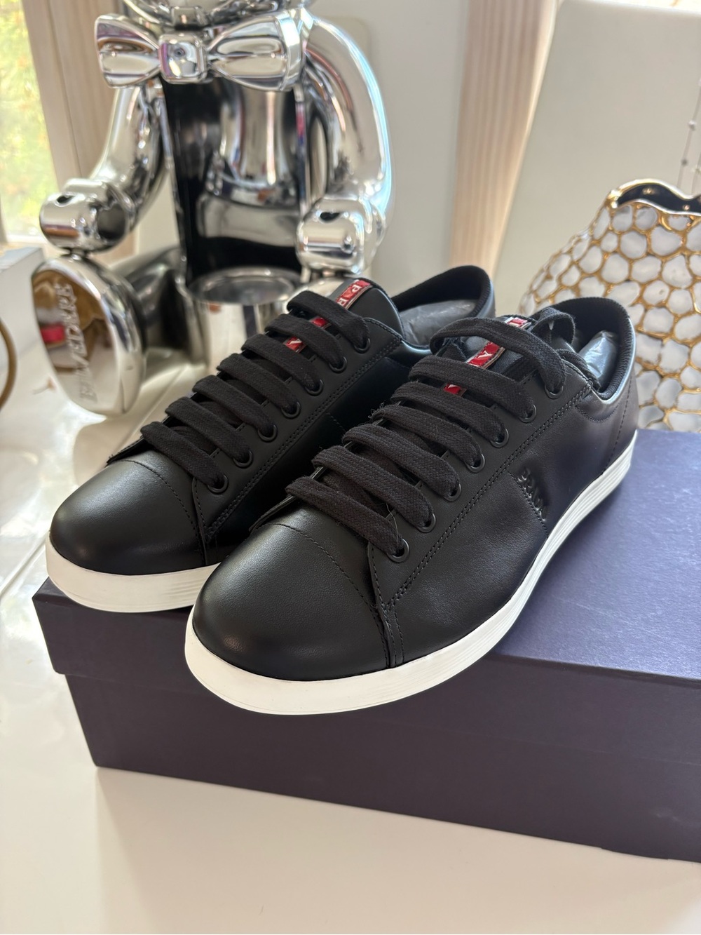 Prada Men’s Black and White Leather Sneakers